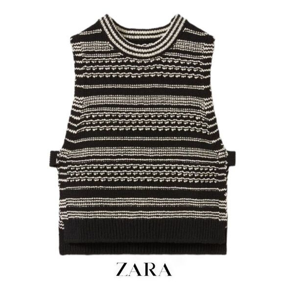 ZARA KidsBlack/EcruTEXTURED KNIT VEST